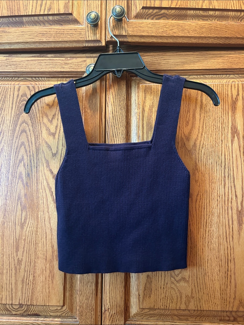 Classic Navy Ribbed Square-Neck Crop Tank